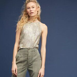 Anthropologie Moulinette Soeurs Shine On Metallic Gold High Neck Tank | Size XS
